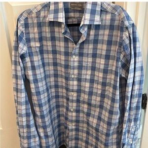 Michael Kors Men's Casual Blue and White Plaid Shirt